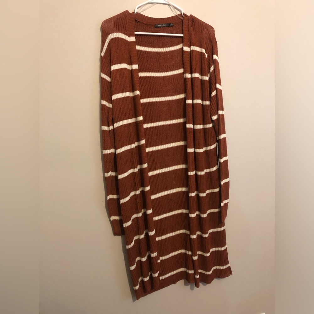 NWT DOE & RAE 2XL Rust Stripe Cardigan